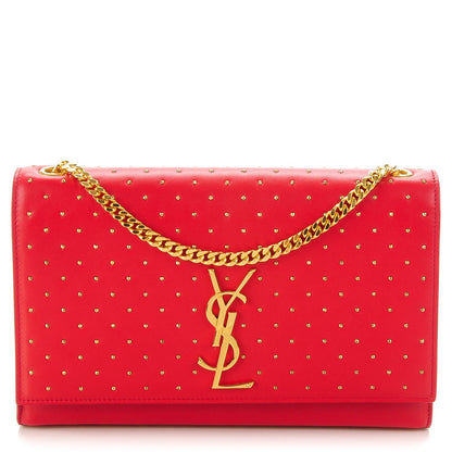 Saint Laurent Calfskin Studded Medium Monogram Satchel Red 1 of 8