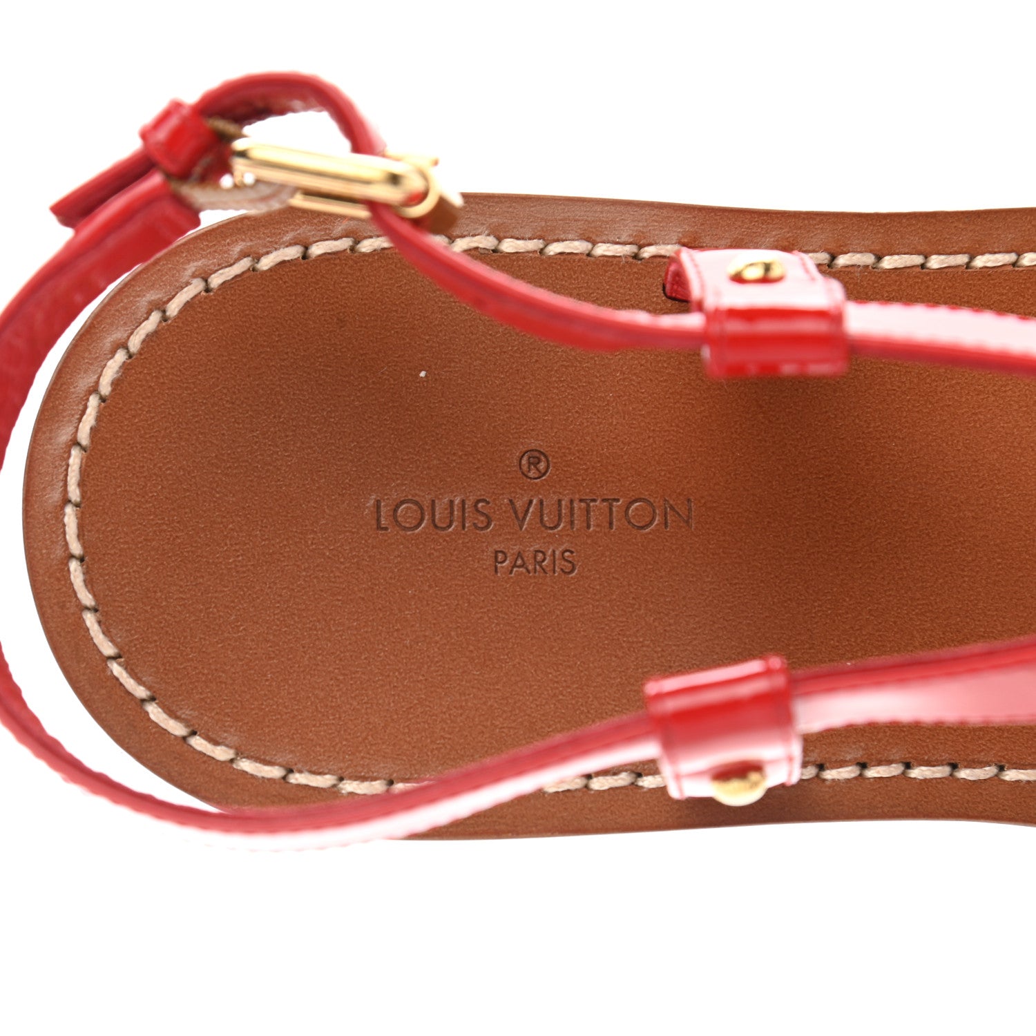 Louis Vuitton Monogram Patent Carimbo Flat Sandals 37.5 Red 7 of 9