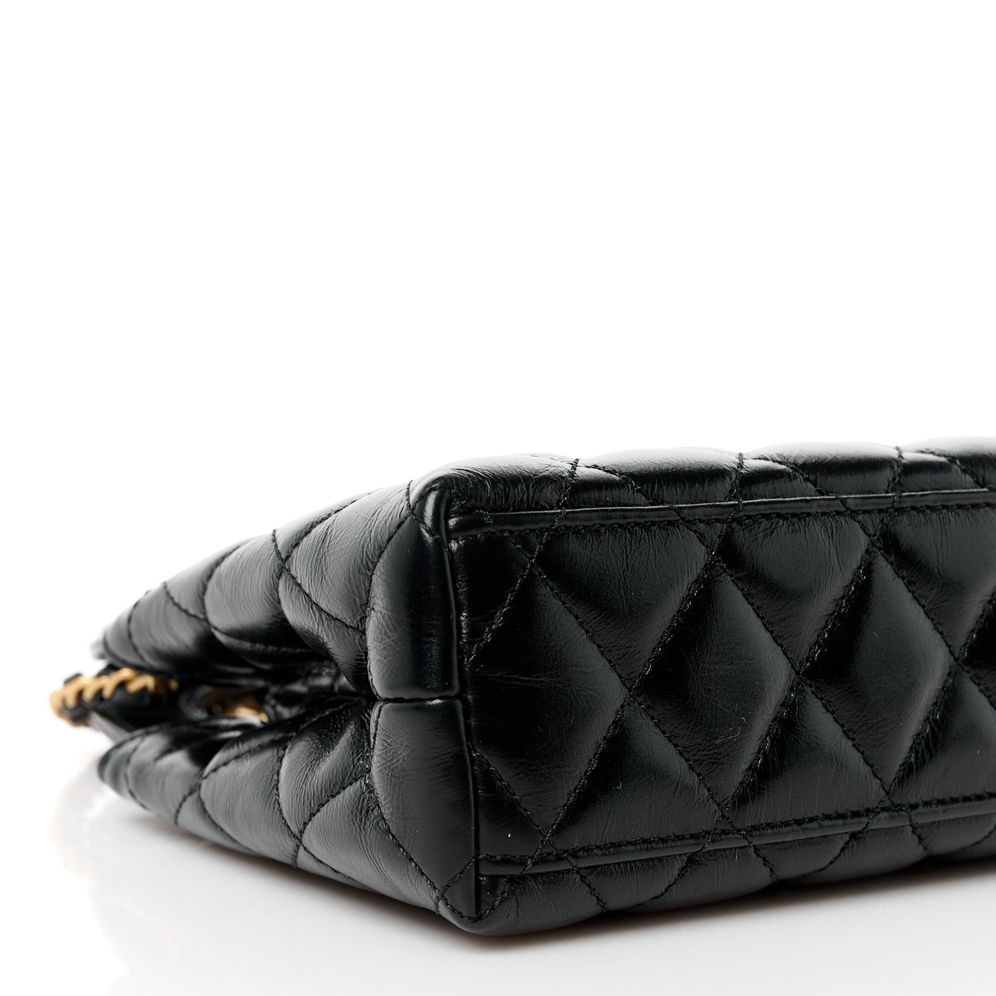 Shiny Aged Calfskin Quilted Nano Kelly Shopper Black