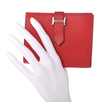 Hermes Chevre Mysore Bearn Compact Wallet Rouge Vif 2 of 8