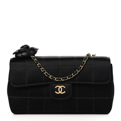 Chanel Satin Chocolate Bar Quilted Camellia Rectangular Mini Flap Black 1 of 10