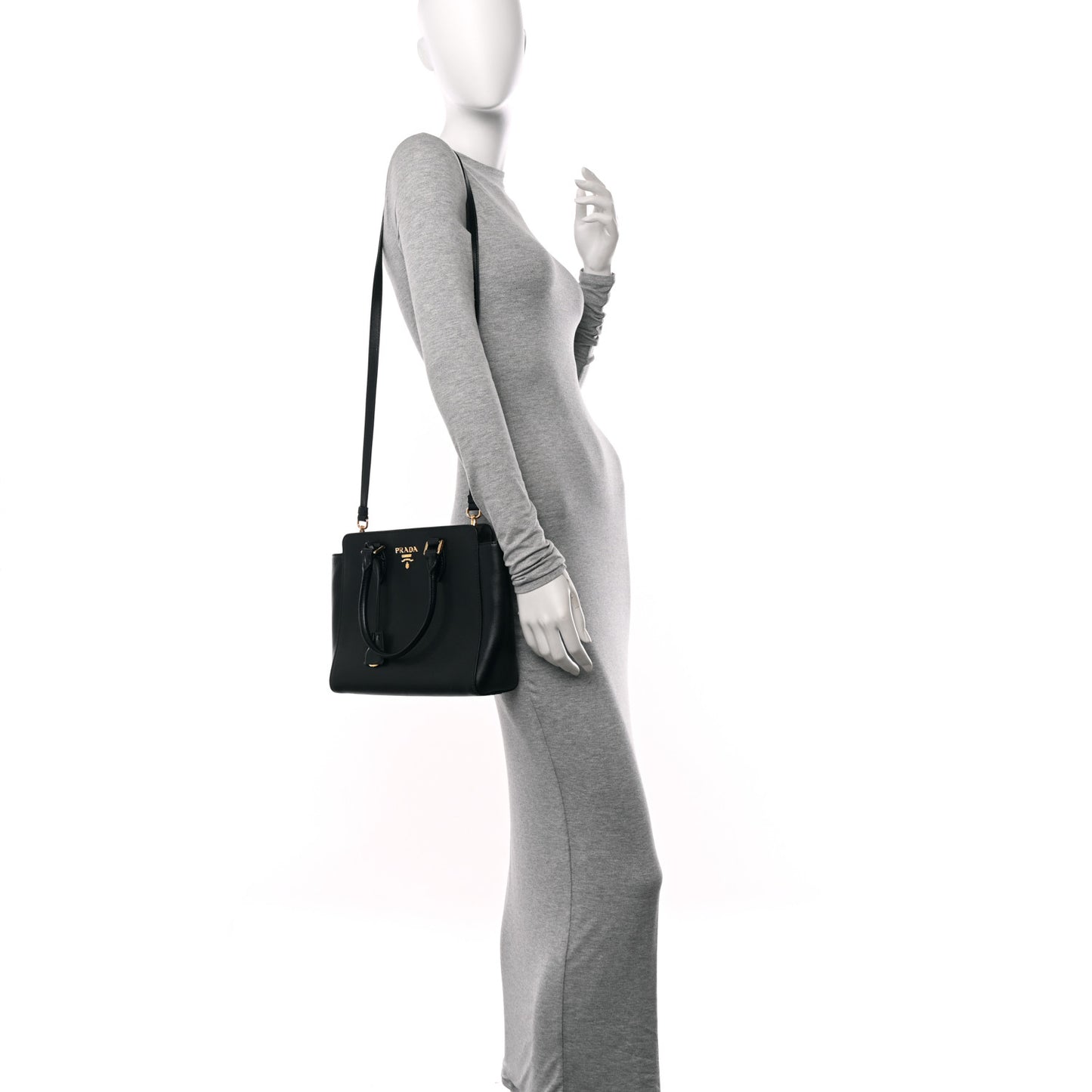 Saffiano Soft Calfskin Small Zippered Tote Black