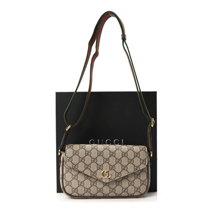 Gucci GG Supreme Monogram Textured Dollar Calfskin Web Mini Ophidia Envelope Shoulder Bag Beige Ebony 11 of 11