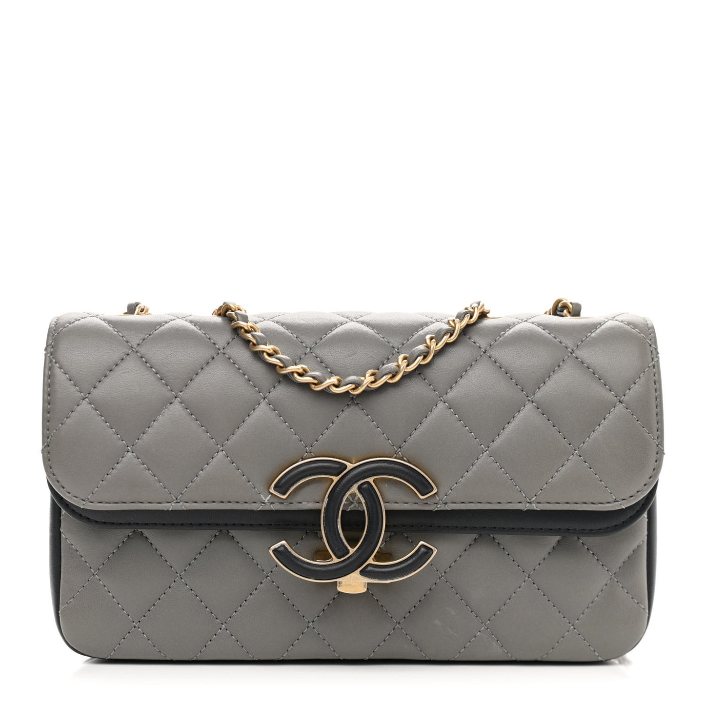 Lambskin Quilted Small CC Chic Flap Grey Dark Navy