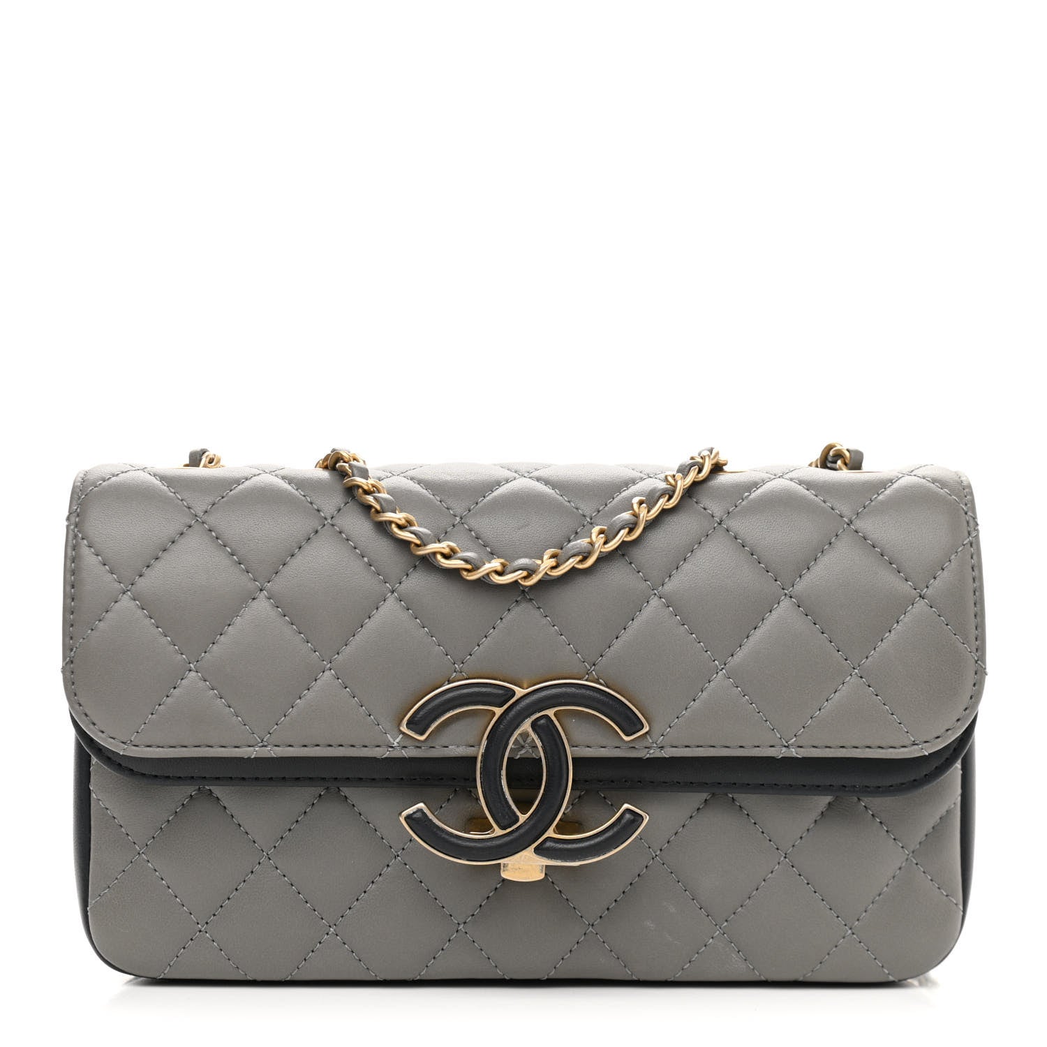 Chanel Lambskin Quilted Small CC Chic Flap Grey Dark Navy 1 of 11