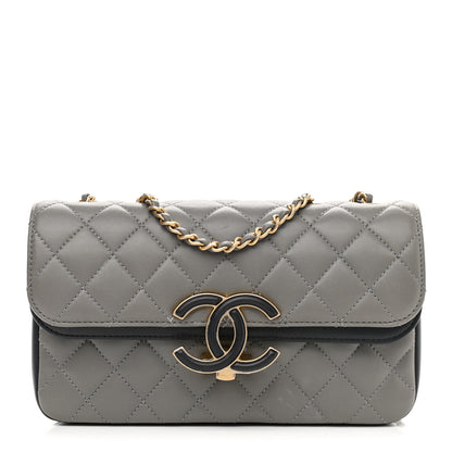 Chanel Lambskin Quilted Small CC Chic Flap Grey Dark Navy 1 of 11
