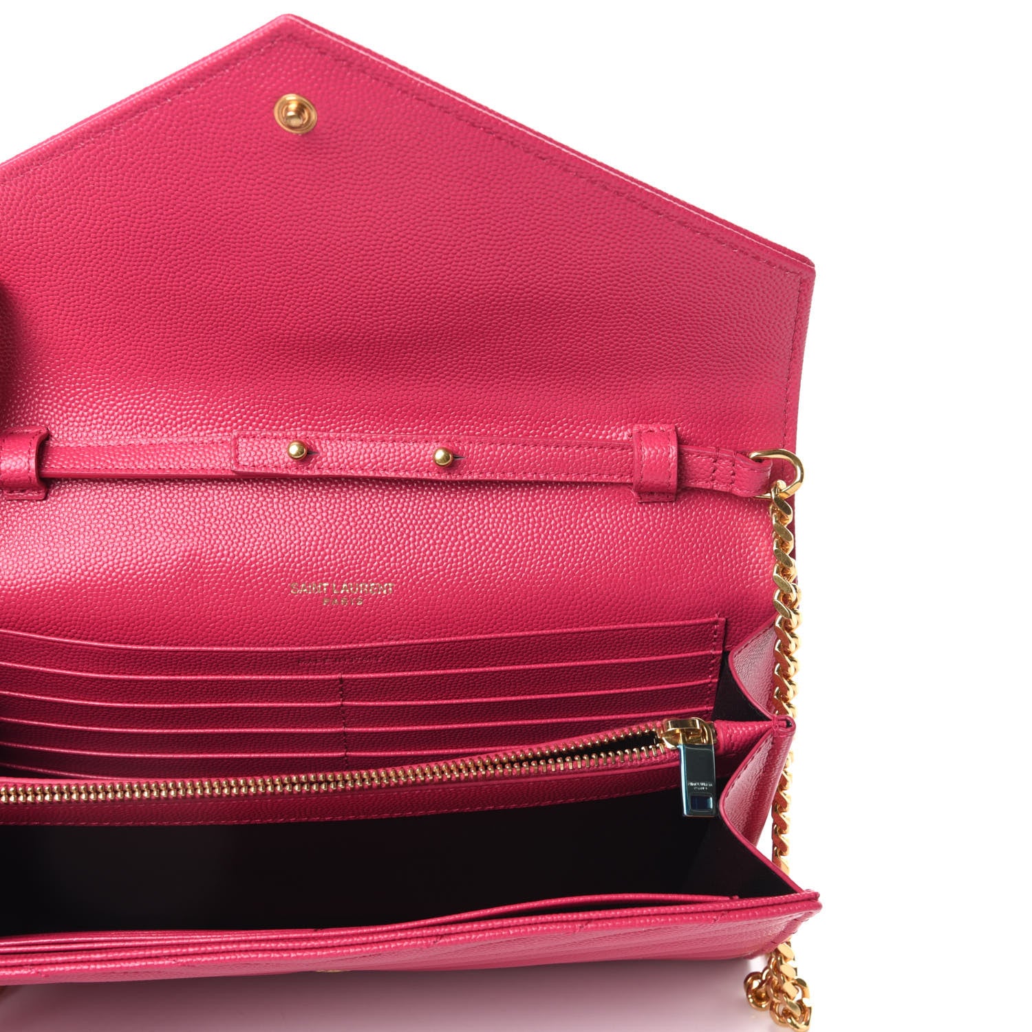 Saint Laurent Grain De Poudre Matelasse Chevron Monogram Chain Wallet Fresh Fuchsia 5 of 8