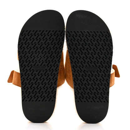 Hermes Suede Goatskin Woolskin Womens Chypre Sandals 39.5 Brun Fume Ecru 6 of 9