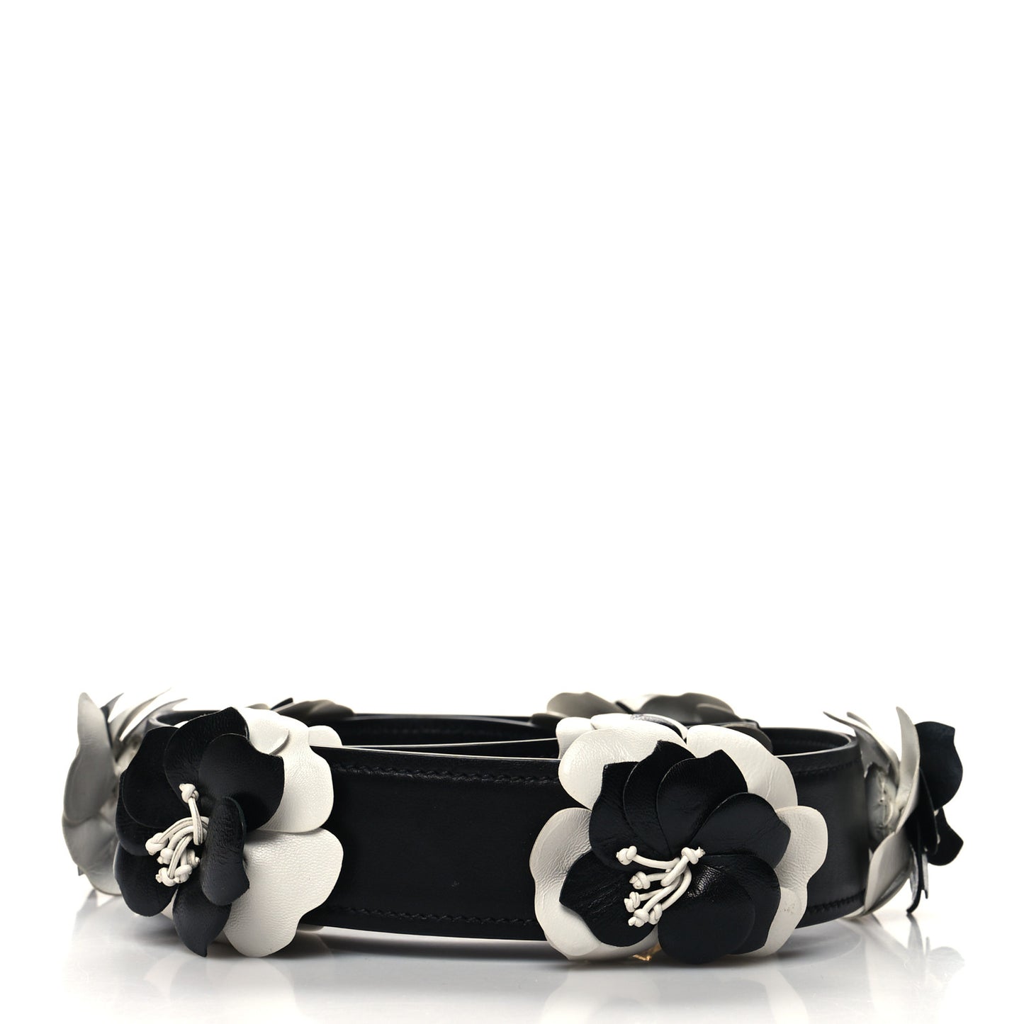 Calfskin Flower Shoulder Strap Black White