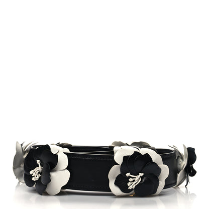 Prada Calfskin Flower Shoulder Strap Black White 2 of 5
