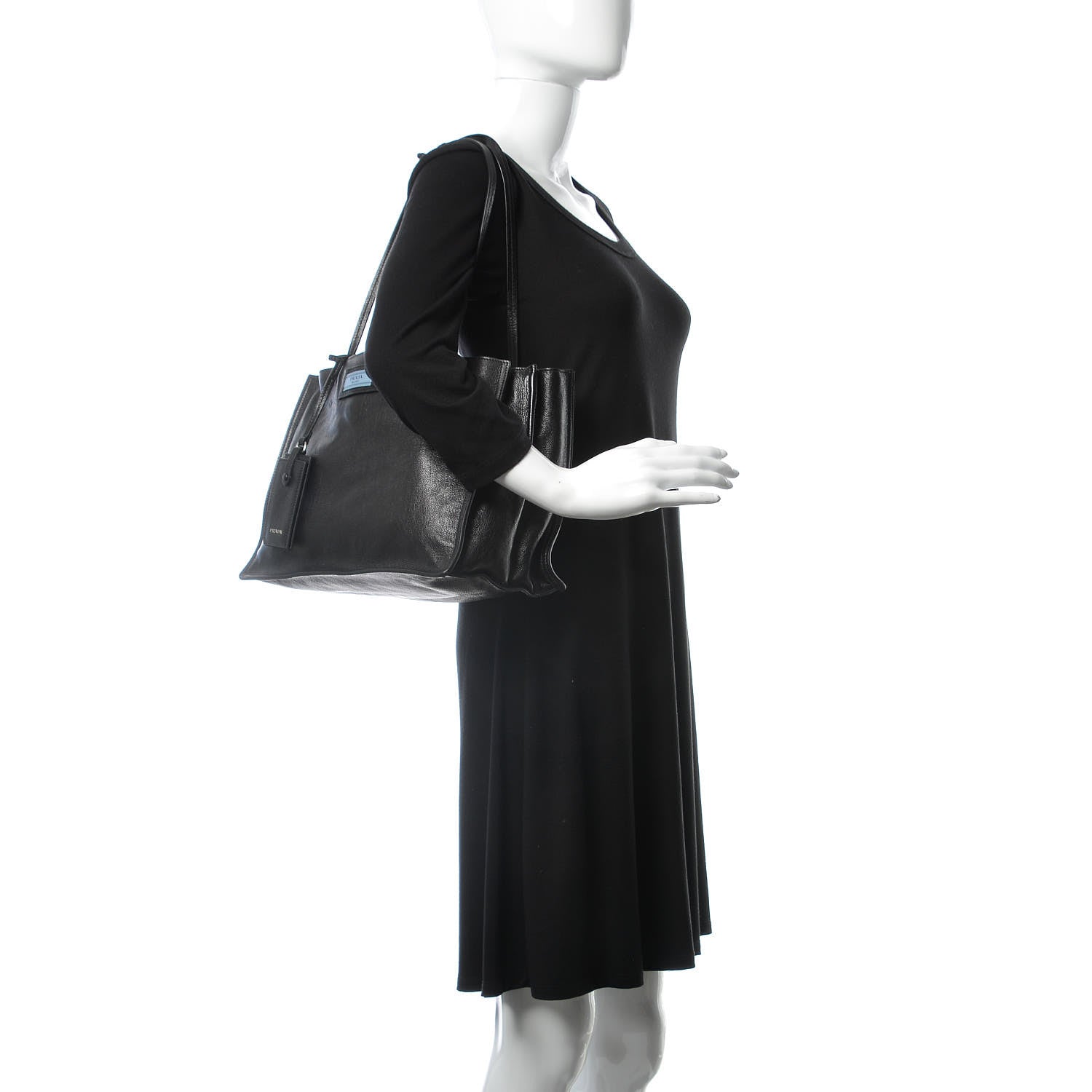 Prada Glace Calf Etiquette Shopping Bag Black Astrale 2 of 11