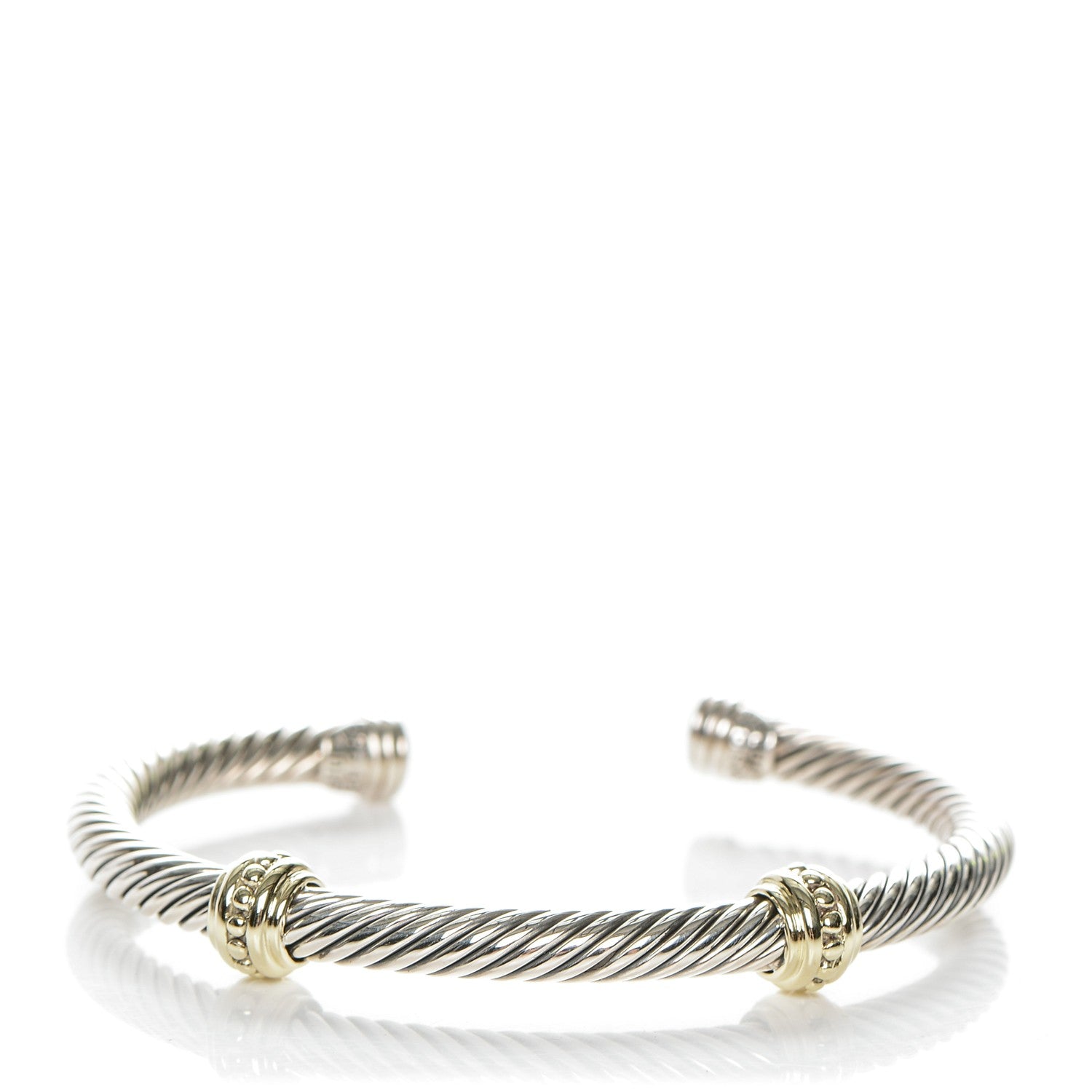 David Yurman Sterling Silver 14K Yellow Gold 5mm Cable Classics Two Station Bracelet 1 of 5
