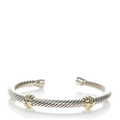 David Yurman Sterling Silver 14K Yellow Gold 5mm Cable Classics Two Station Bracelet 1 of 5