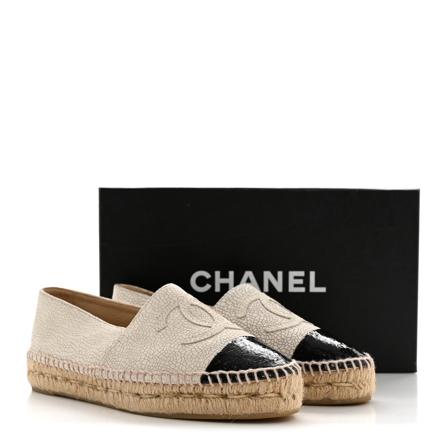 Chanel Crackled Calfskin Espadrilles 36 Light Beige Black 13 of 13