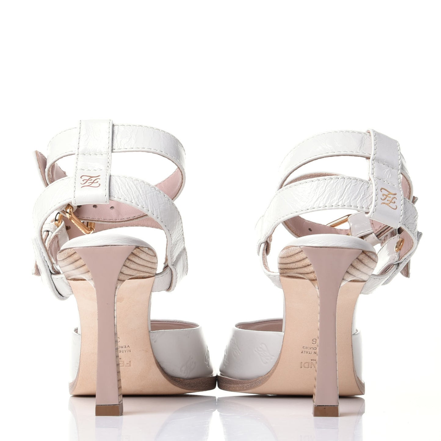 Vitello Karligraphy Embossed FFrame Ankle Strap Sandals 36 White