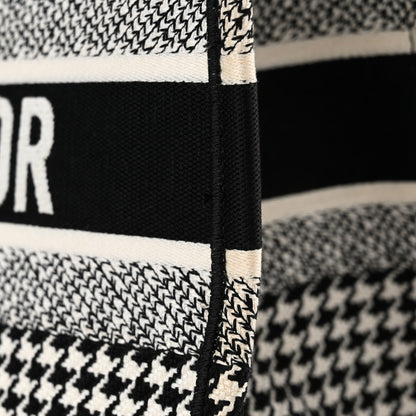 Christian Dior Canvas Houndstooth Embroidered Medium Book Tote Black White 14 of 17