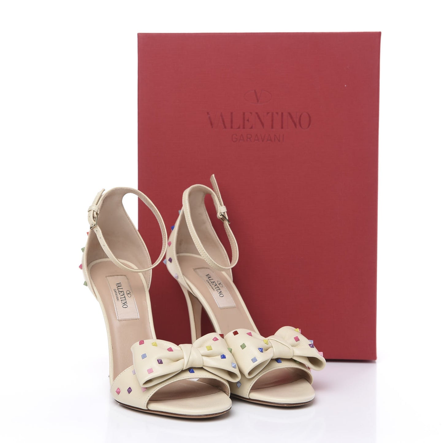Nappa Rainbow Rockstud D'Orsay 105mm Sandals 35.5 Light Ivory Multicolor