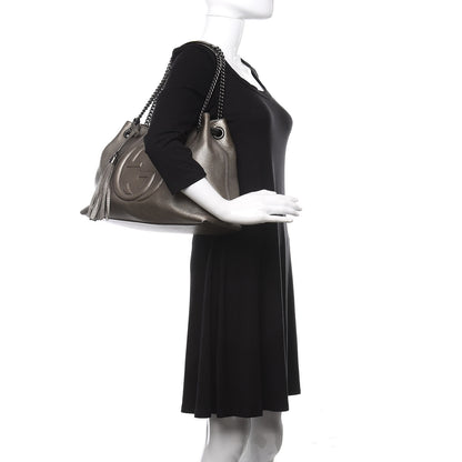 Gucci Metallic Pebbled Calfskin Medium Soho Chain Shoulder Bag Sasso 2 of 11