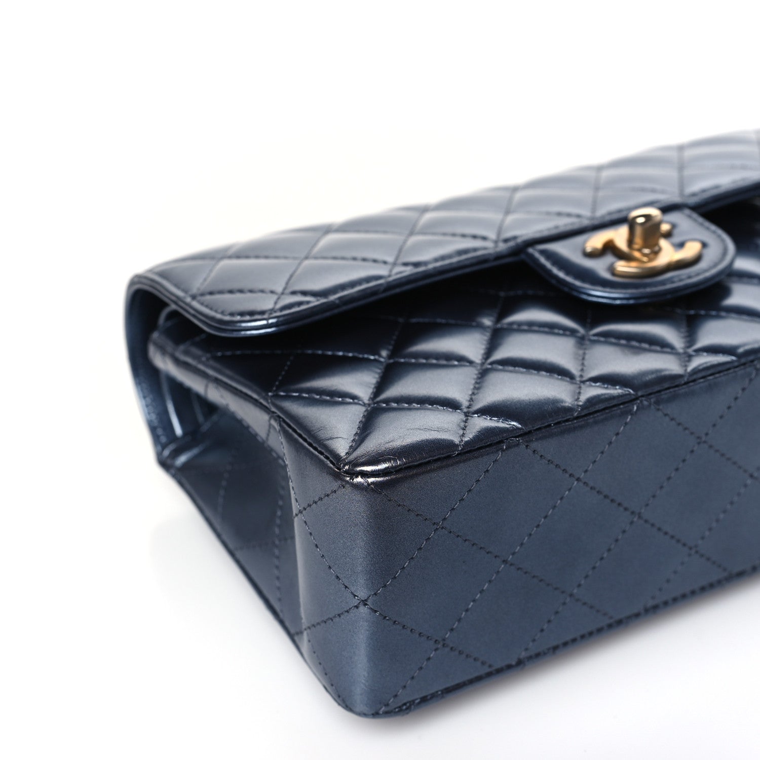 Chanel Metallic Lambskin Quilted Small Double Flap Dark Blue 8 of 9
