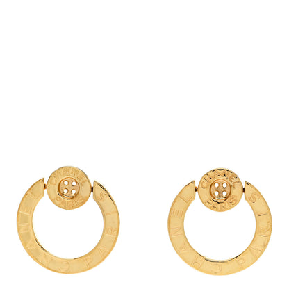 Chanel Metal Paris Button Hoop Earrings Gold 1 of 5