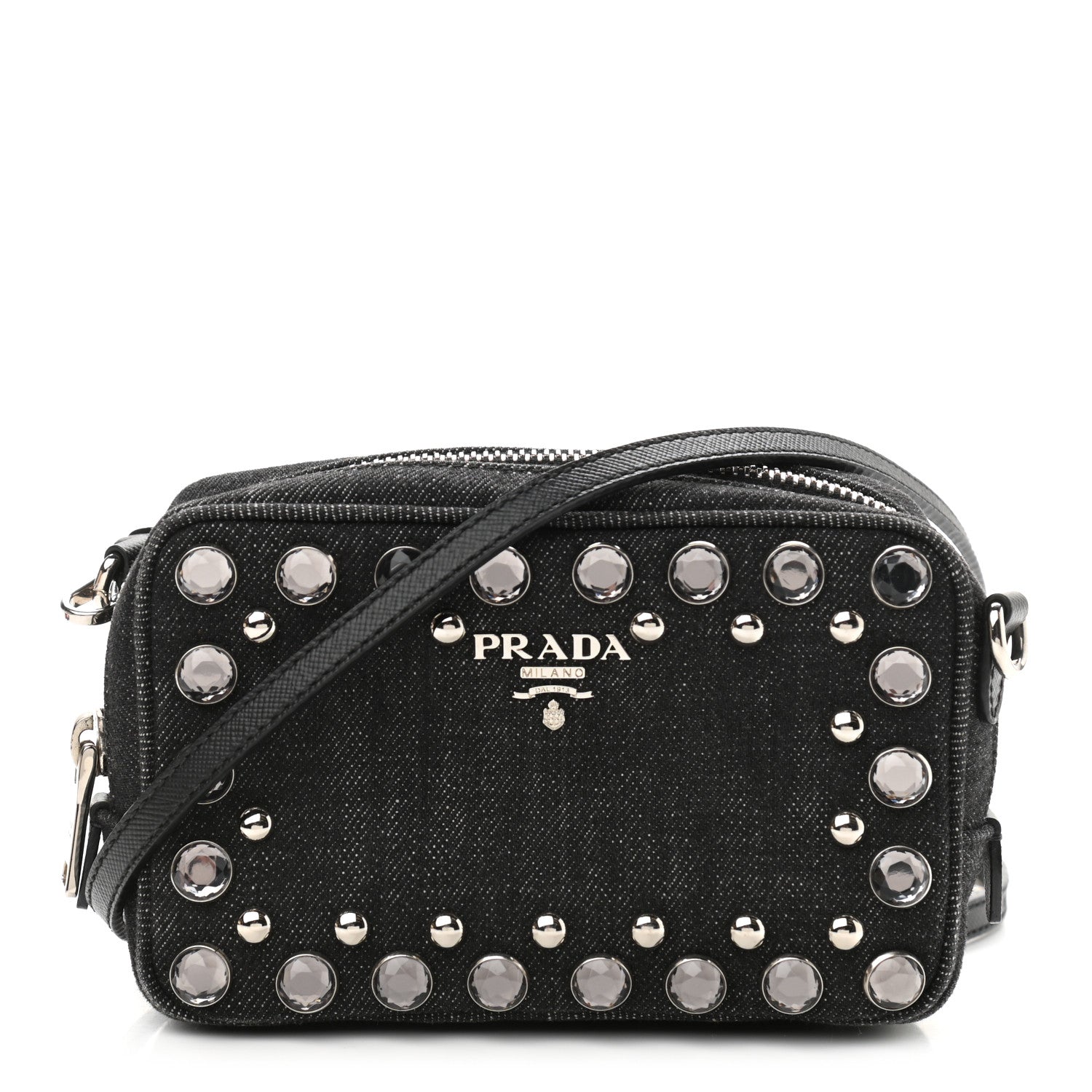 Prada Denim Studded Embellished Mini Camera Crossbody Black 1 of 10