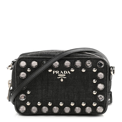 Prada Denim Studded Embellished Mini Camera Crossbody Black 1 of 10
