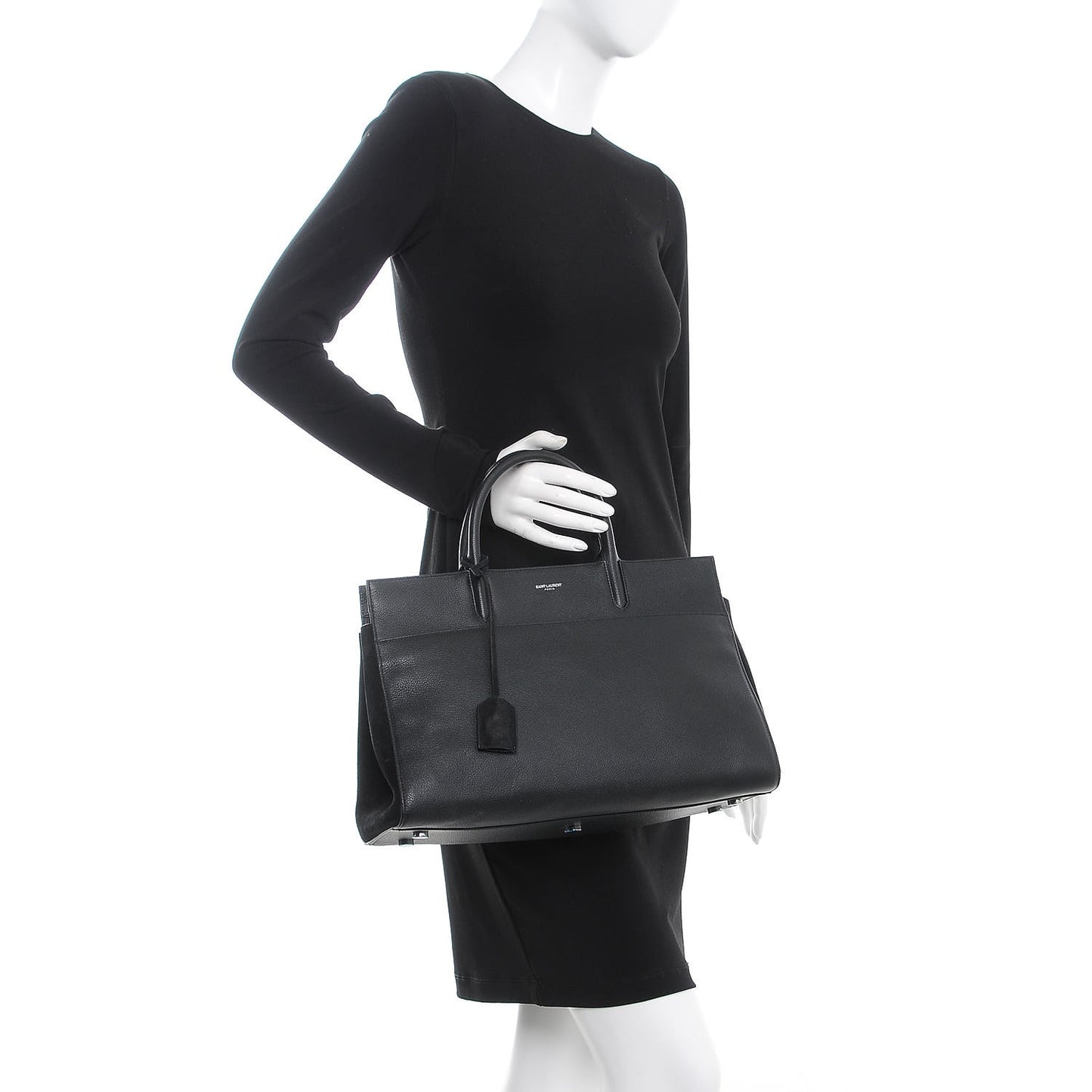 Grained Calfskin Suede Medium Cabas Rive Gauche Black