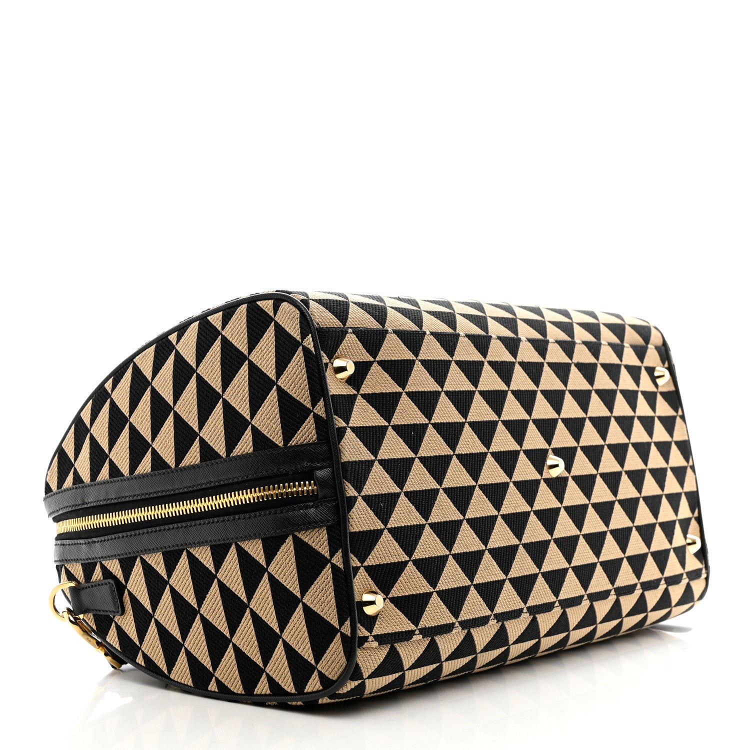 Prada Jacquard Saffiano Triangolo Symbole Embroidered Medium Travel Bag Black Corda 4 of 11