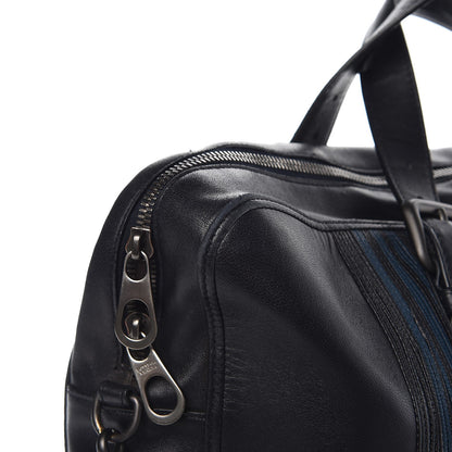 Bottega Veneta Calfskin Leggero Intrecciato Embroidered Briefcase Nero Black Blue 17 of 19