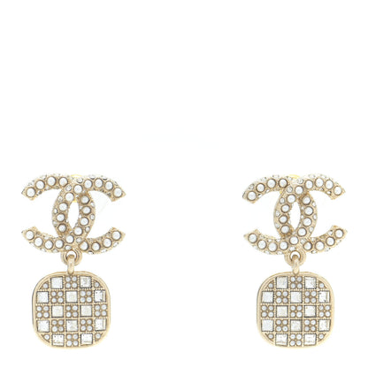 Chanel Pearl Baguette Crystal CC Drop Earrings Gold 1 of 5