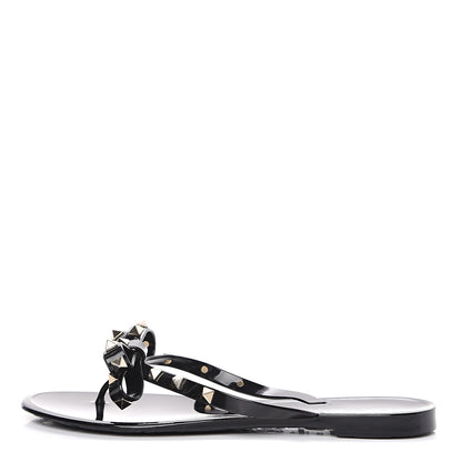 Valentino Garavani PVC Jelly Rockstud Bow Thong Sandals 39 Black 1 of 7