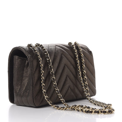 Chanel Metallic Caviar Chevron Quilted Mini Statement Flap Bronze 5 of 13