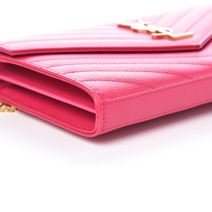 Saint Laurent Grain De Poudre Matelasse Chevron Monogram Chain Wallet Bubblegum 5 of 9