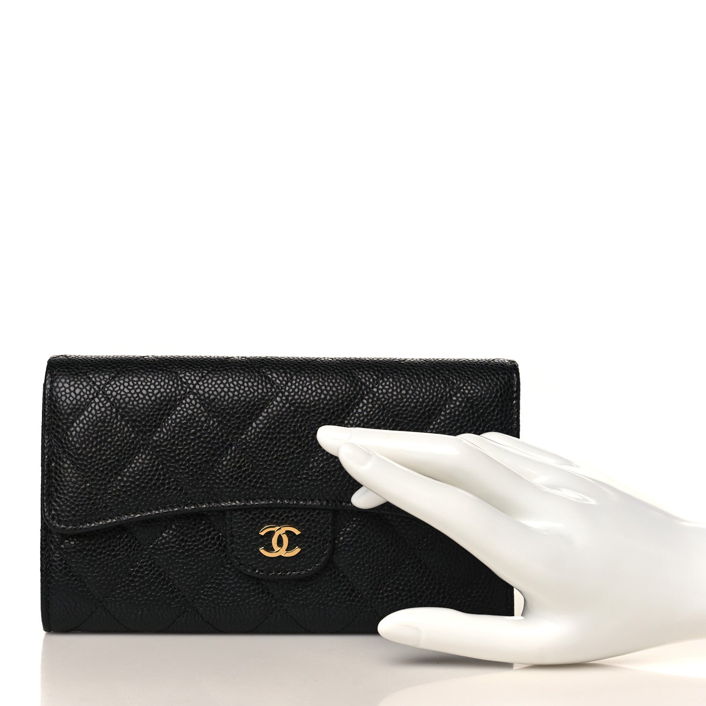 Caviar Quilted Long Flap Wallet Black