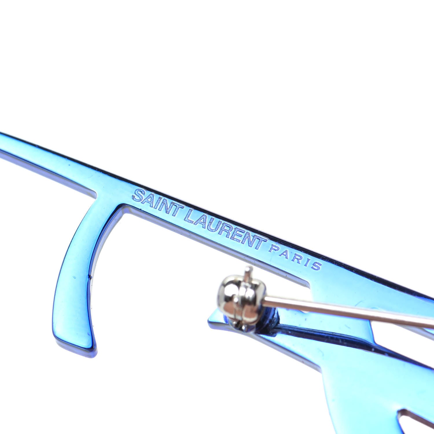Saint Laurent Metal Deconstructed Monogram Brooch Blue Black 4 of 6
