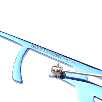Saint Laurent Metal Deconstructed Monogram Brooch Blue Black 4 of 6