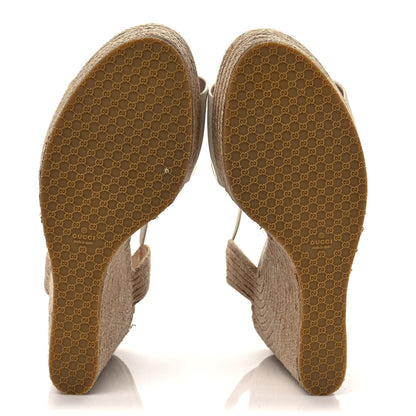 Gucci Kid Scamosciato Horsebit Platform Espadrille Wedge Sandals 41.5 Cream 5 of 8