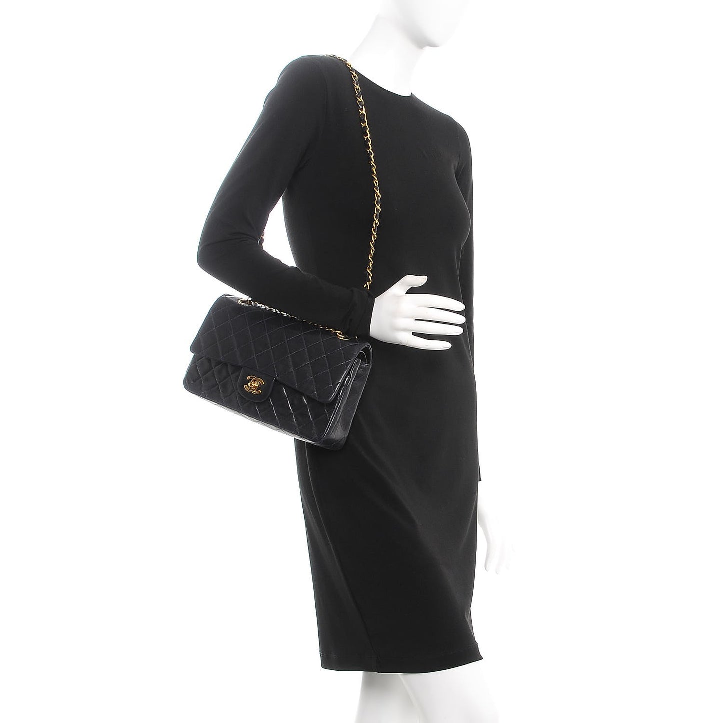 Lambskin Quilted Medium Double Flap Navy