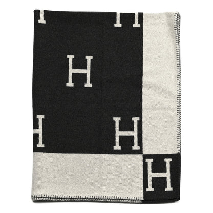 Hermes Wool Cashmere Avalon Signature Blanket Ecru Gris Fonce 1 of 4