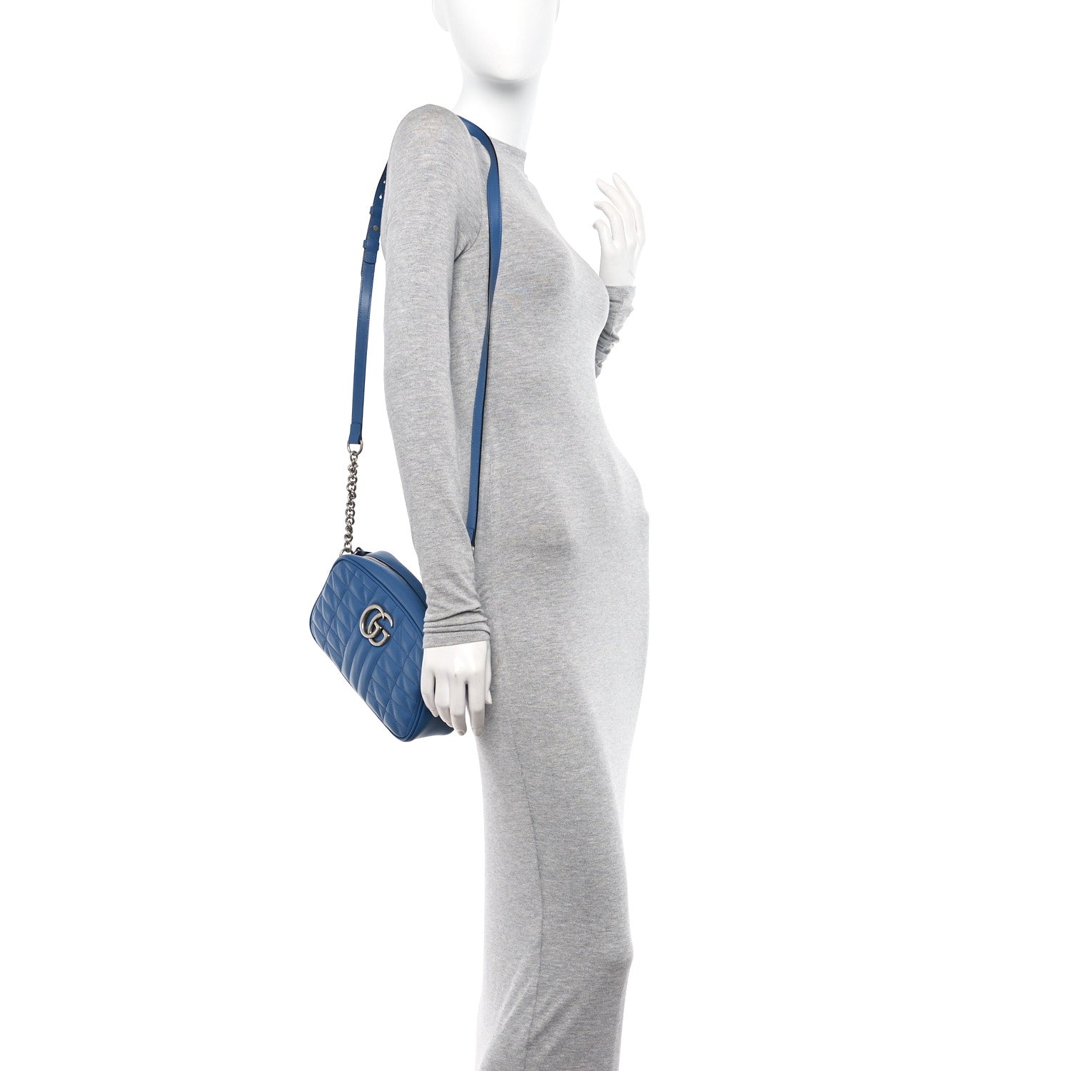 Gucci Calfskin Matelasse Aria Small GG Marmont Chain Shoulder Bag Clear Blue 2 of 11