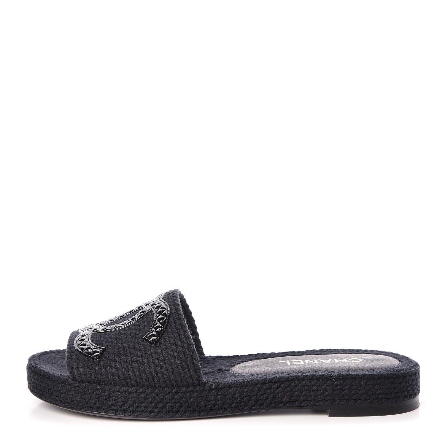 Chanel Cord CC Espadrille Slip On Sandals 40 Black 1 of 15