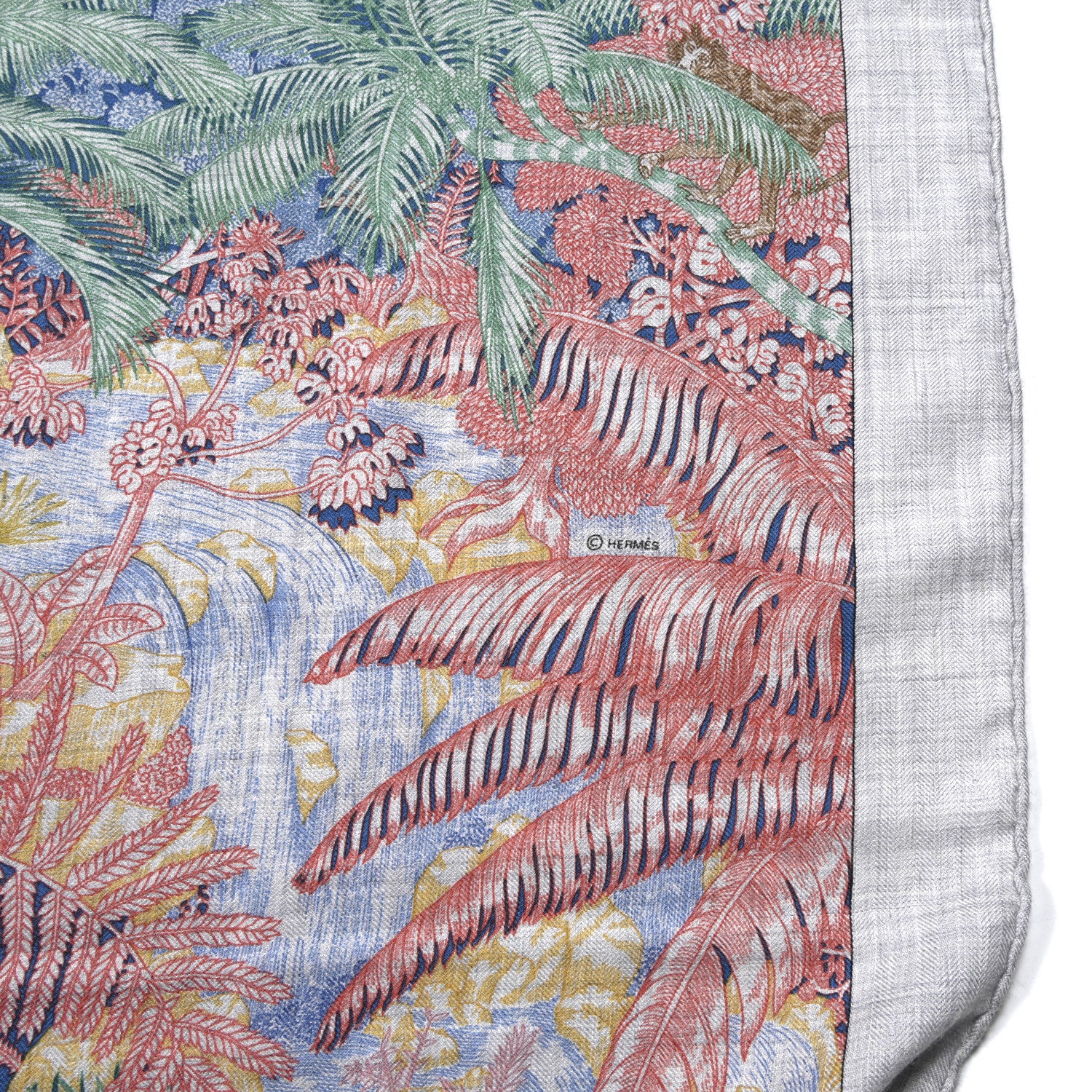 Hermes Cashmere Silk Faubourg Tropical Shawl 140 Gris Chine Rose 3 of 4