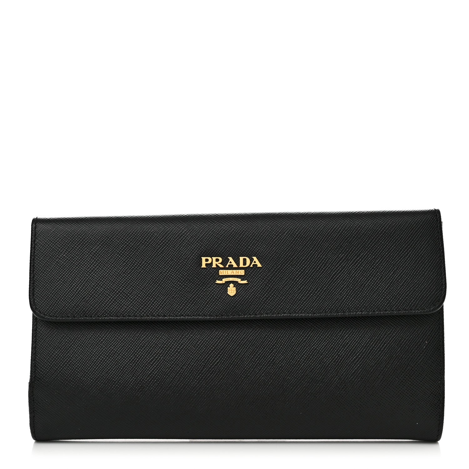 Prada Saffiano Metal Large Flap Wallet Black 1 of 12