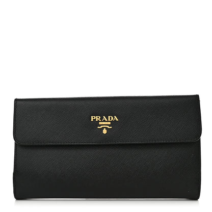 Prada Saffiano Metal Large Flap Wallet Black 1 of 12