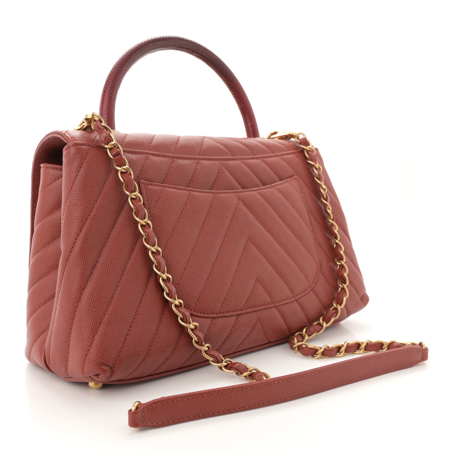 Chanel Caviar Lizard Chevron Quilted Small Coco Handle Flap Dark Orange 3 of 13