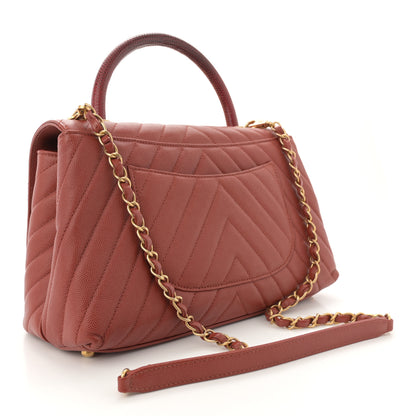 Chanel Caviar Lizard Chevron Quilted Small Coco Handle Flap Dark Orange 3 of 13