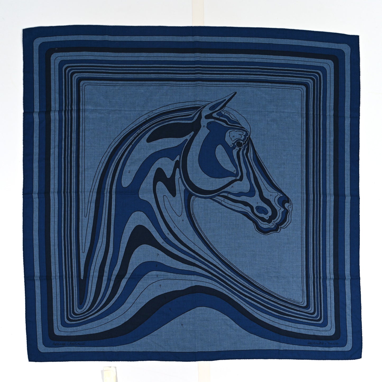 Cashmere Silk Pegase Paysage Shawl 140 Bleu Chine Marine