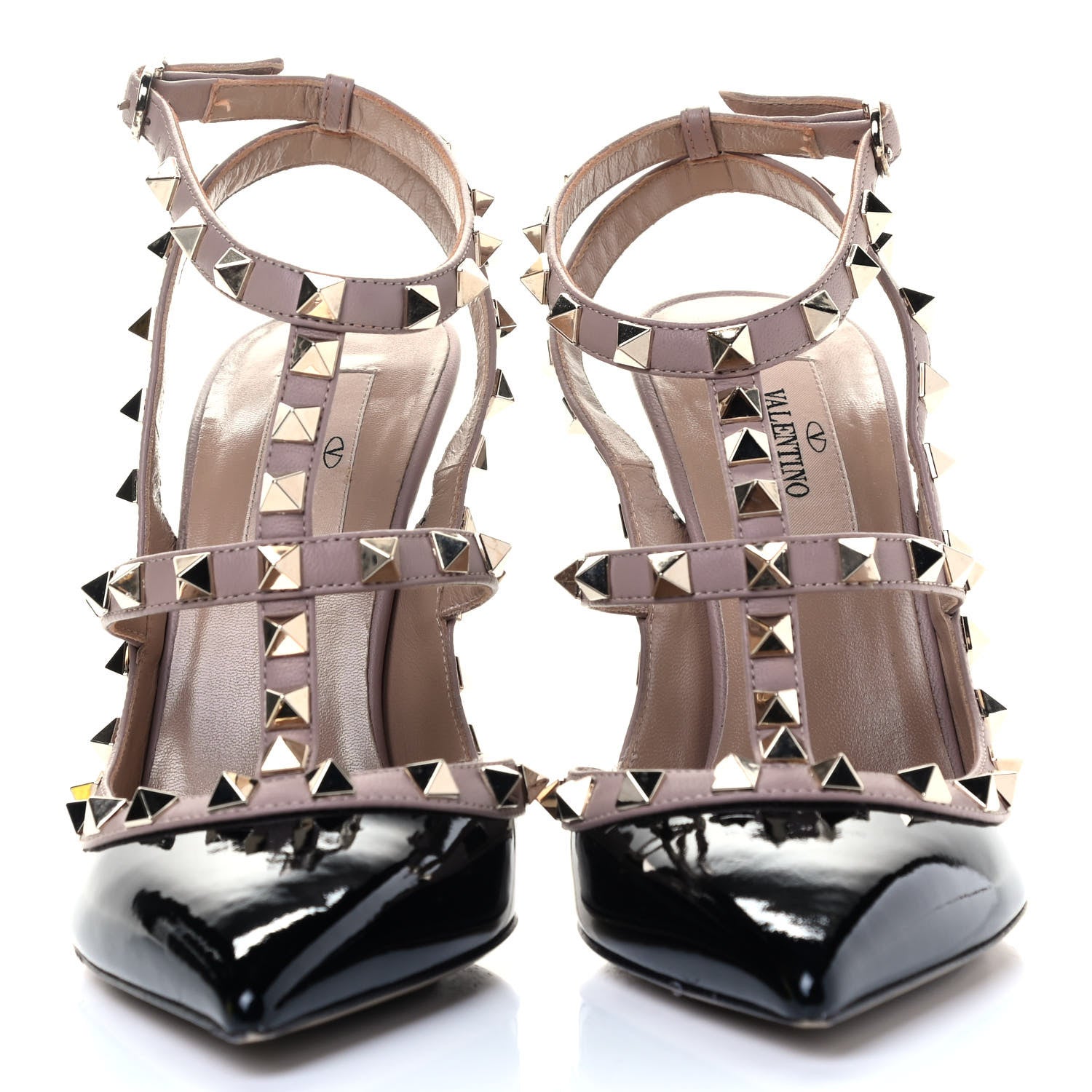 Valentino Garavani Patent Nappa Rockstud Ankle Strap 100mm Pumps 37.5 Black Poudre 2 of 8