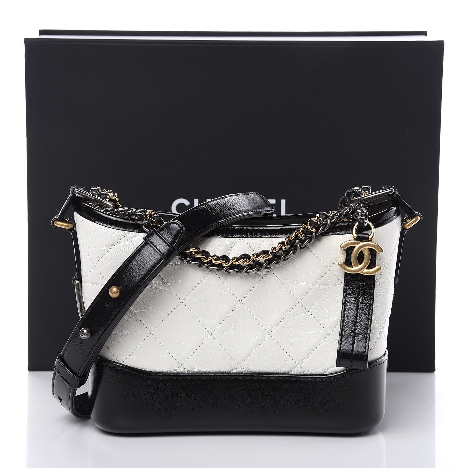 Chanel Aged Calfskin Quilted Small Gabrielle Hobo Black White 10 of 10