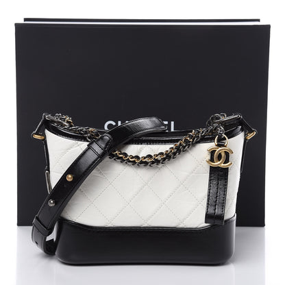 Chanel Aged Calfskin Quilted Small Gabrielle Hobo Black White 10 of 10
